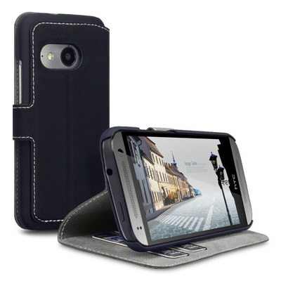 Caja delgada negra del teléfono celular de HTC de la cartera del cuero de la PU con el portatarjetas para HTC uno mini 2