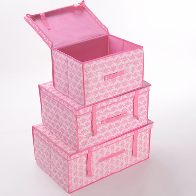 Cajas de almacenamiento no tejidas esenciales rosadas grandes del hogar con la tapa para la ropa