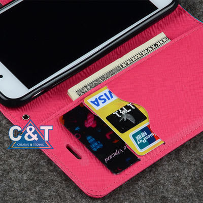 Funda protectora más de Iphone 6 de cuero delgados, titular de la tarjeta de crédito del libro del soporte de la cartera
