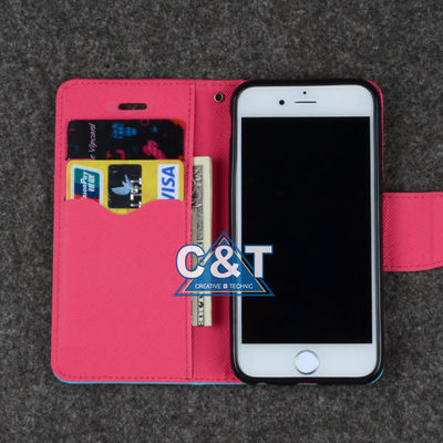 Funda protectora más de Iphone 6 de cuero delgados, titular de la tarjeta de crédito del libro del soporte de la cartera