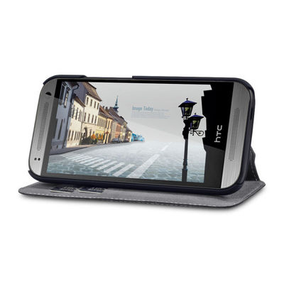 Caja delgada negra del teléfono celular de HTC de la cartera del cuero de la PU con el portatarjetas para HTC uno mini 2