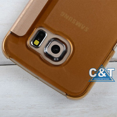 Cubierta protectora de cuero a prueba de choques de la PU de la visión del tirón único de la ventana, casos del borde de Samsung S6